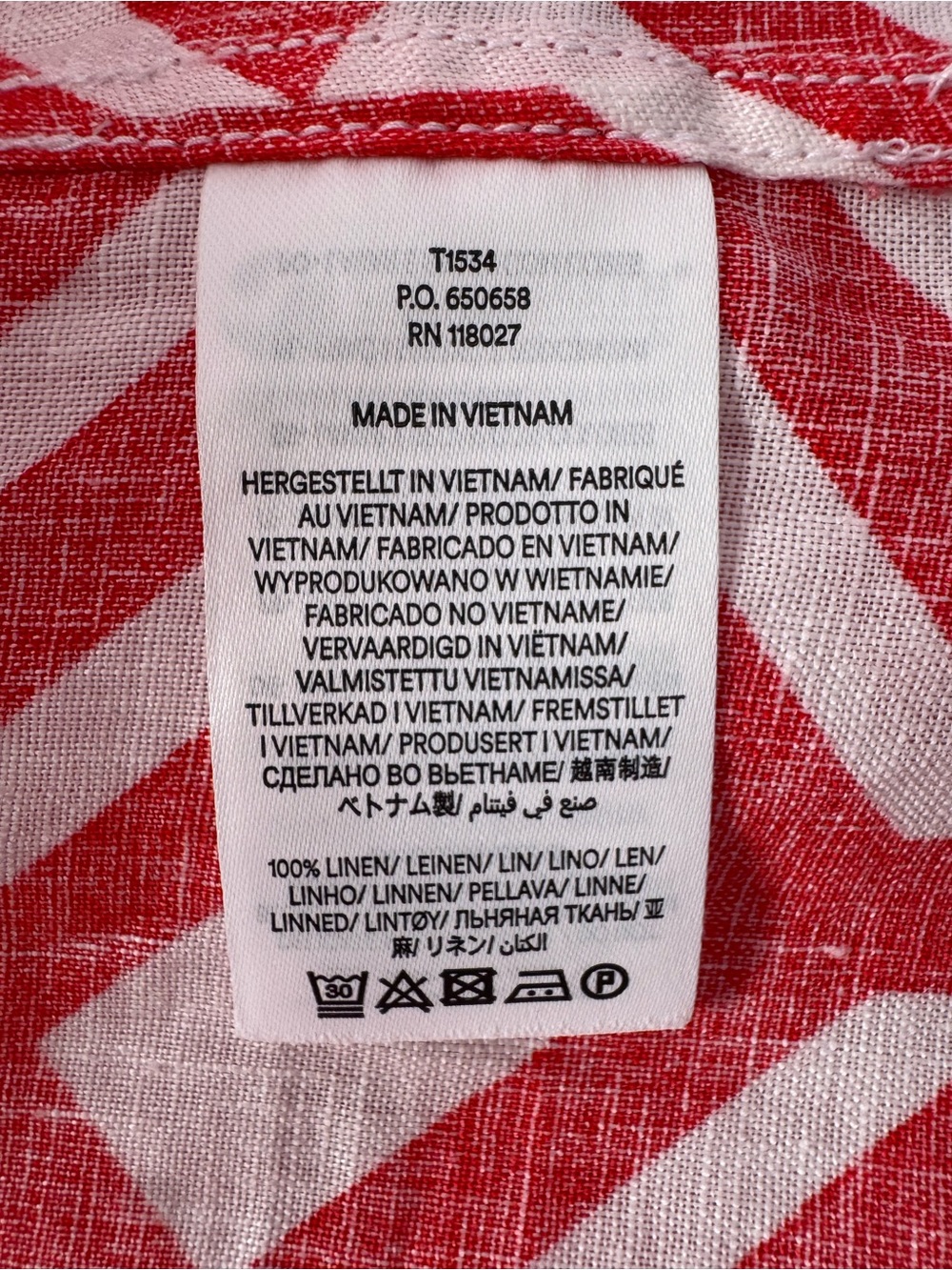 Boden Linen Red Hampstead Button Down Long Sleeve Shirt Geometric Maze 12 NWT - Picture 8 of 8